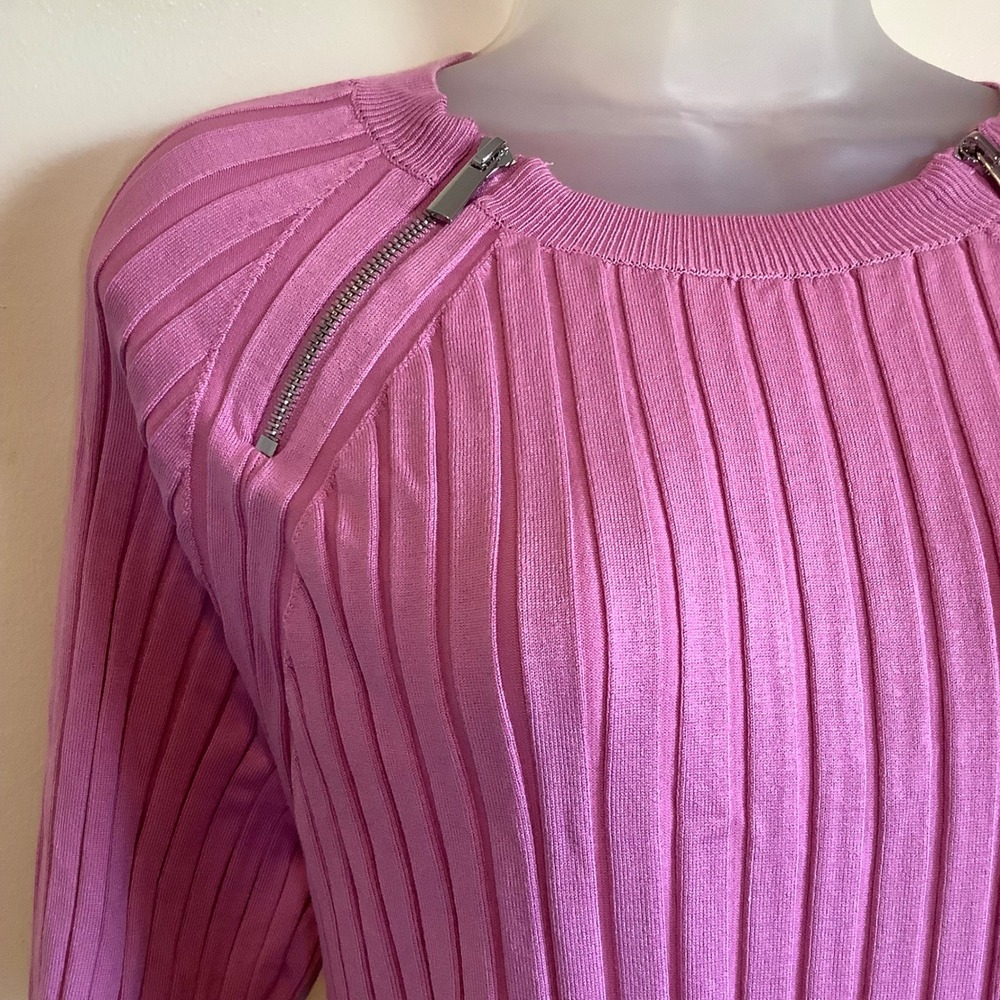 INC International Concepts Pink Ribbed Zipper Shoulder Sweater XL Womens